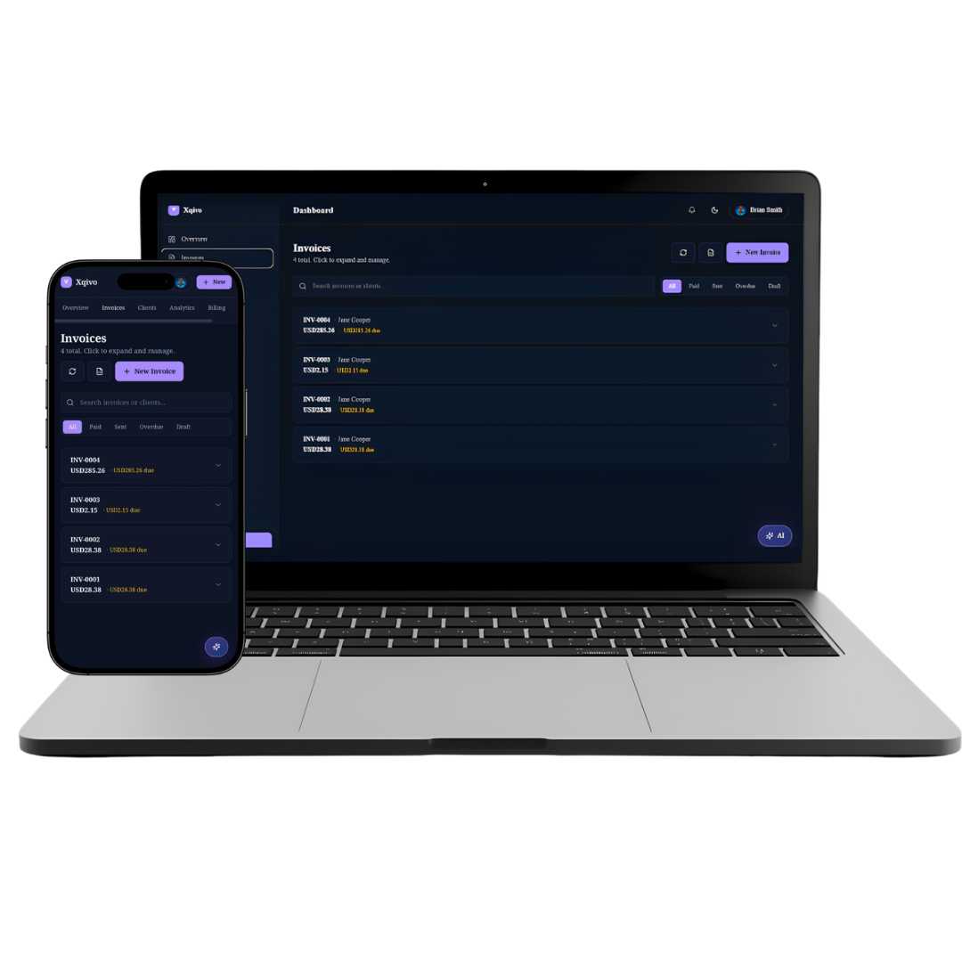 Xqivo invoice preview in dark mode
